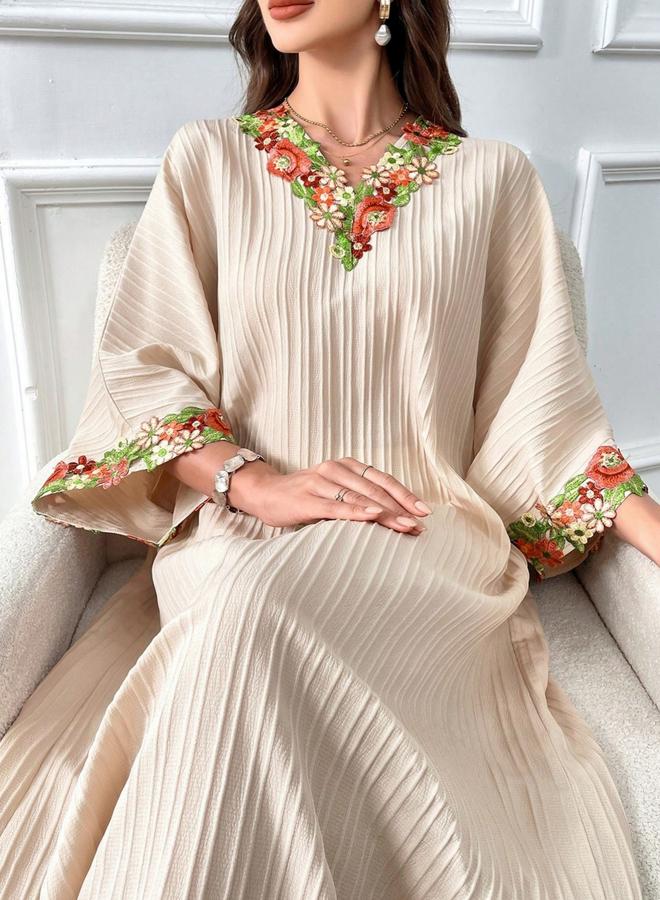 Take Two Women Textured Flower Patch Detail V Neck Jalabiya - Image 2